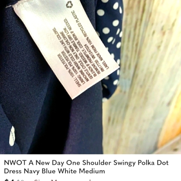 A New Day Medium One Shoulder Navy And White Polka Dot Asymmetrical Dress - Picture 4 of 5